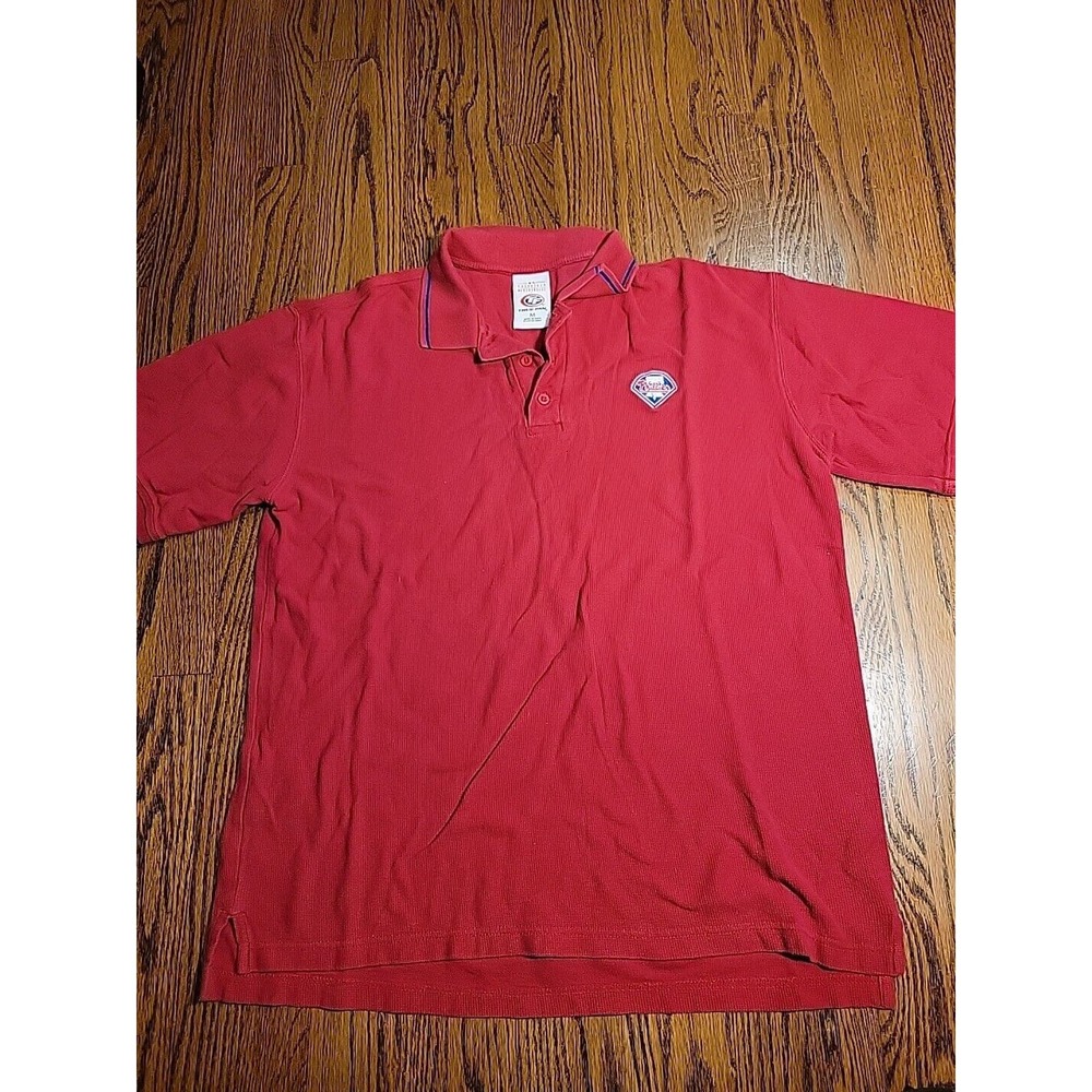 Philadelphia Phillies Polo Shirt Mens Size Medium MLB Baseball Red Top Collared